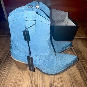 BRAND NEW Blue Suede Leather Cowboy Boots | Western Chic Festival Ready